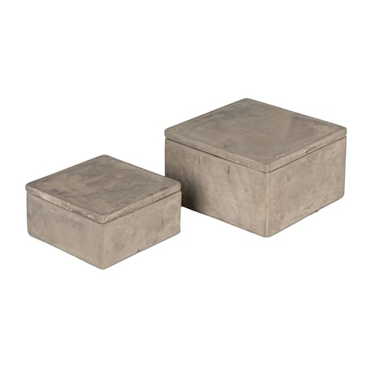 Storied Home Contemporary Cement Boxes with Lids, Grey, Set of 2 - Grey